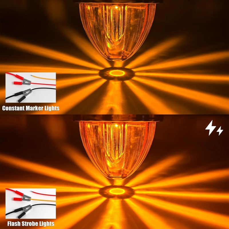 BJZ 4Pcs Amber Watermelon LED Strobe+Constant Marker Lights Dual Function Watermelon-Shaped Side Marker Clearance Tail Top Cap Roof Lights for Trailer Truck Semi-Trailer Heavy-Duty Truck Bus Van - Image 2